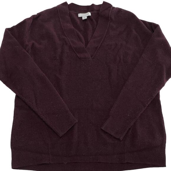 Topshop Sweater Womens X Small 0-2 Purple Ribbed Slouchy V Neck - Picture 2 of 7